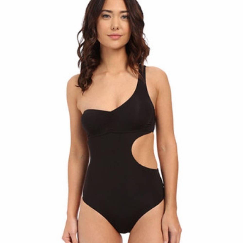 SAHA NWT Asymmetric One-Shoulder Black Cutout Women's Swimsuit size S